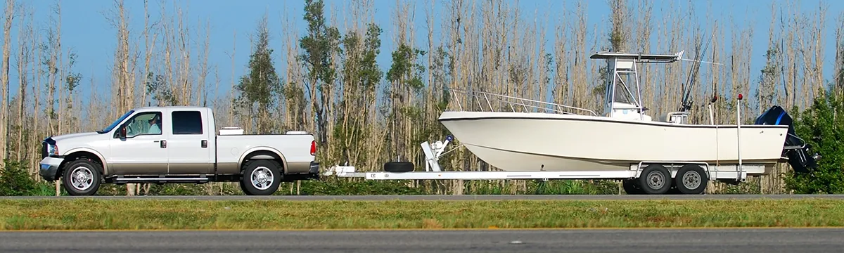 Boat on a trailer during watercraft transport in Florida